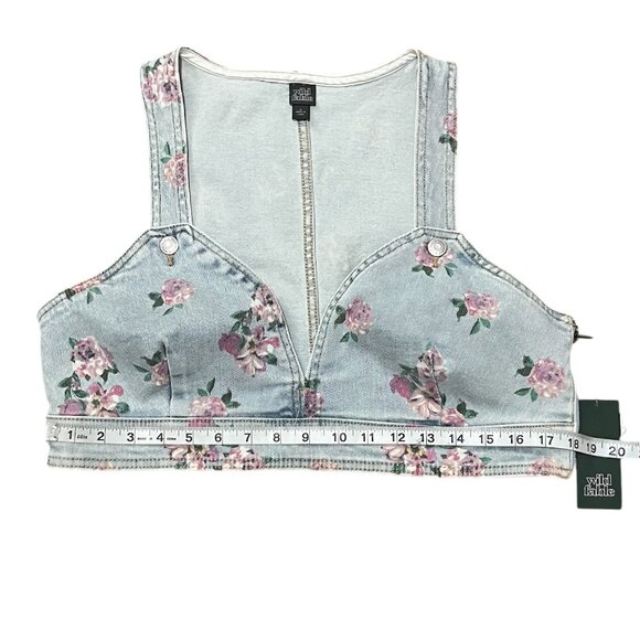 Wild Fable Women's Blue Denim Floral Women's Crop Vest Size: Large - Picture 2 of 6